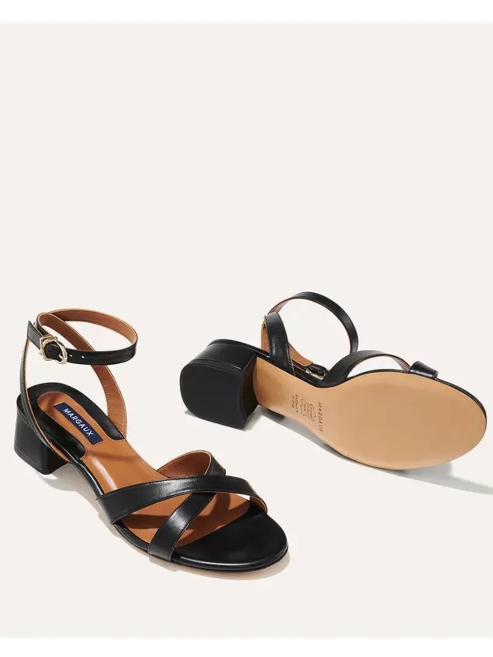 Margaux The Lena Sandal In Nappa Black Leather Strappy Low Block Heel EU 37.5